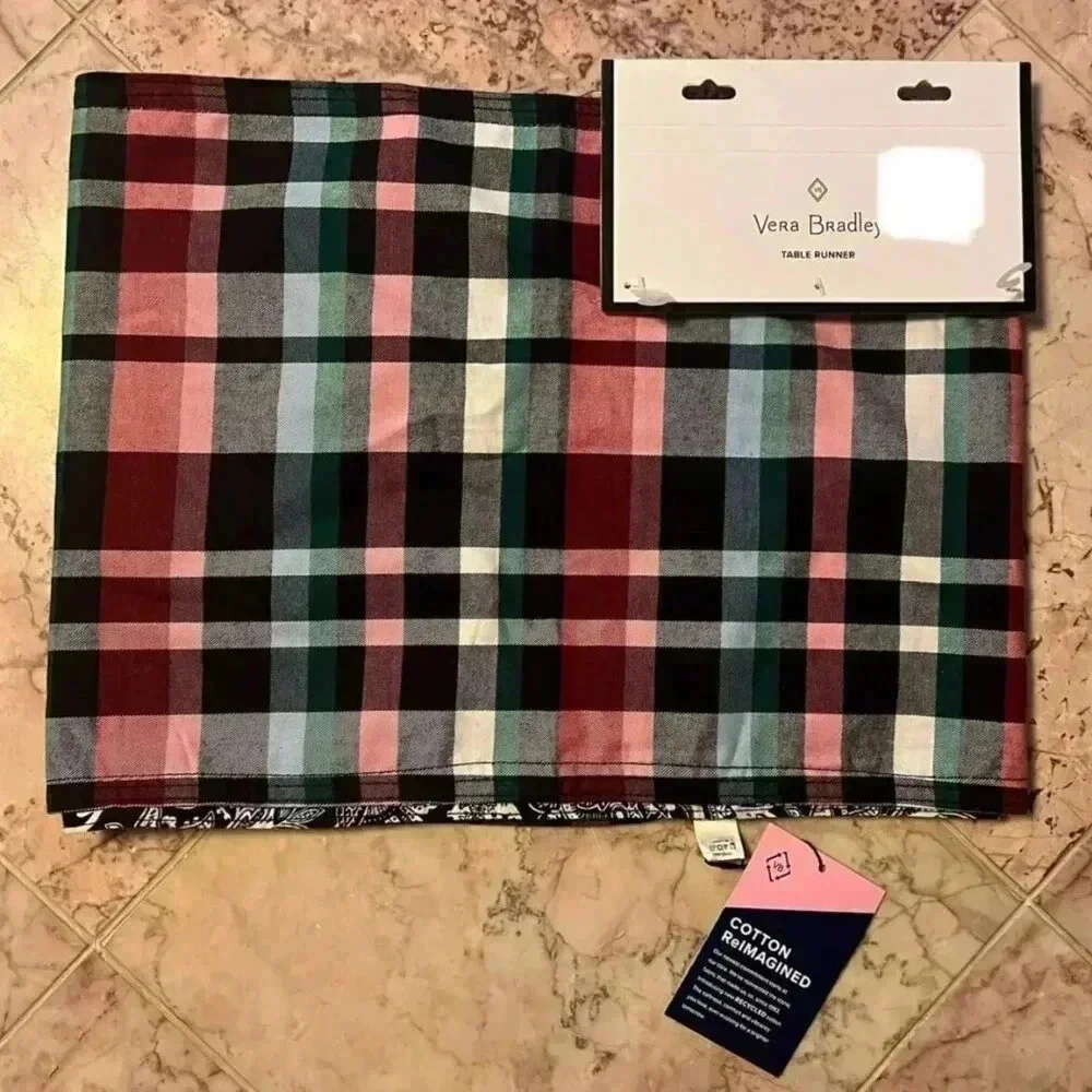 NEW Vera Bradley Reversible Fall Ribbons Plaid Table Runner 13.25